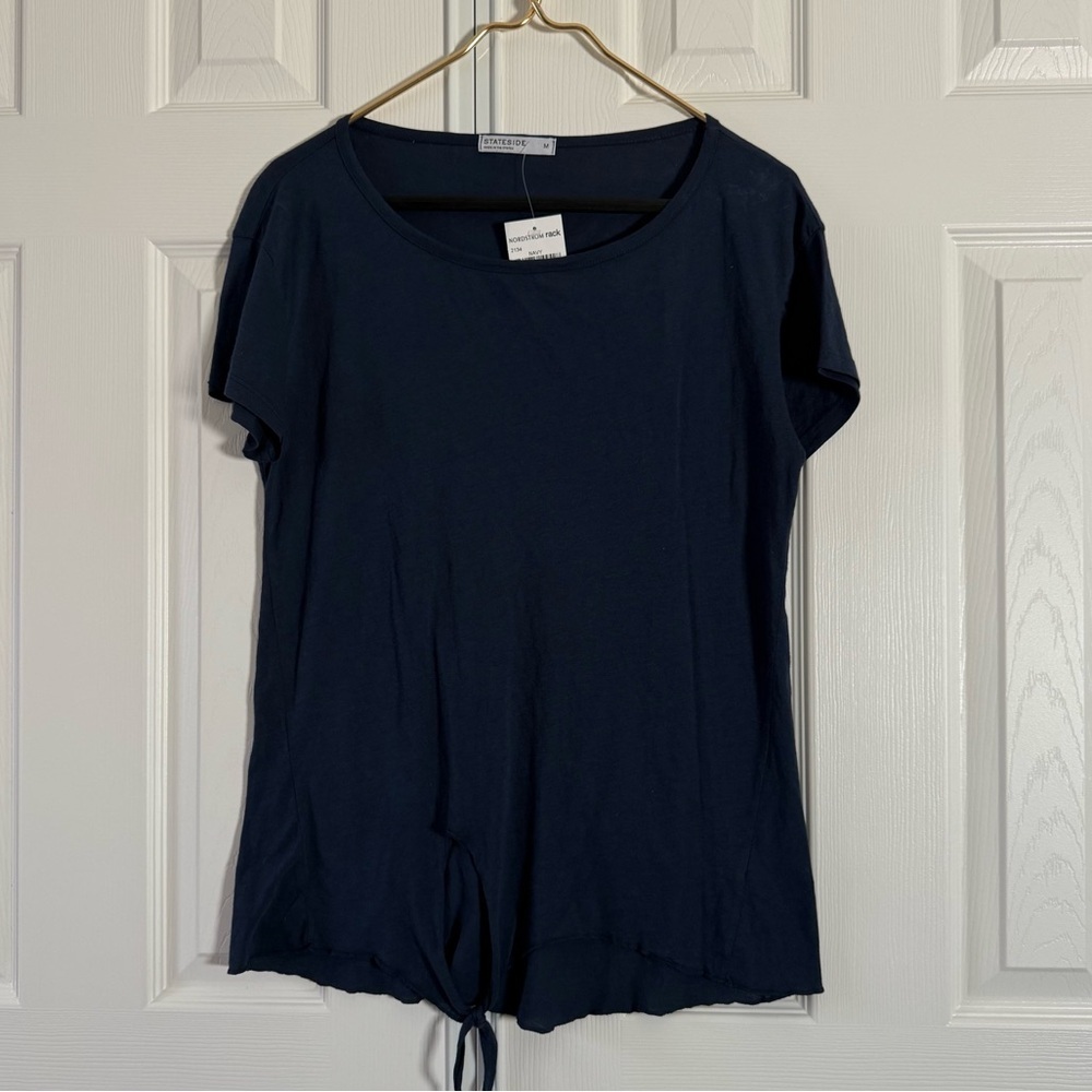 NWT Stateside Casual Summer Spring Navy Blue Short Sleeve Tee Top Size Medium
